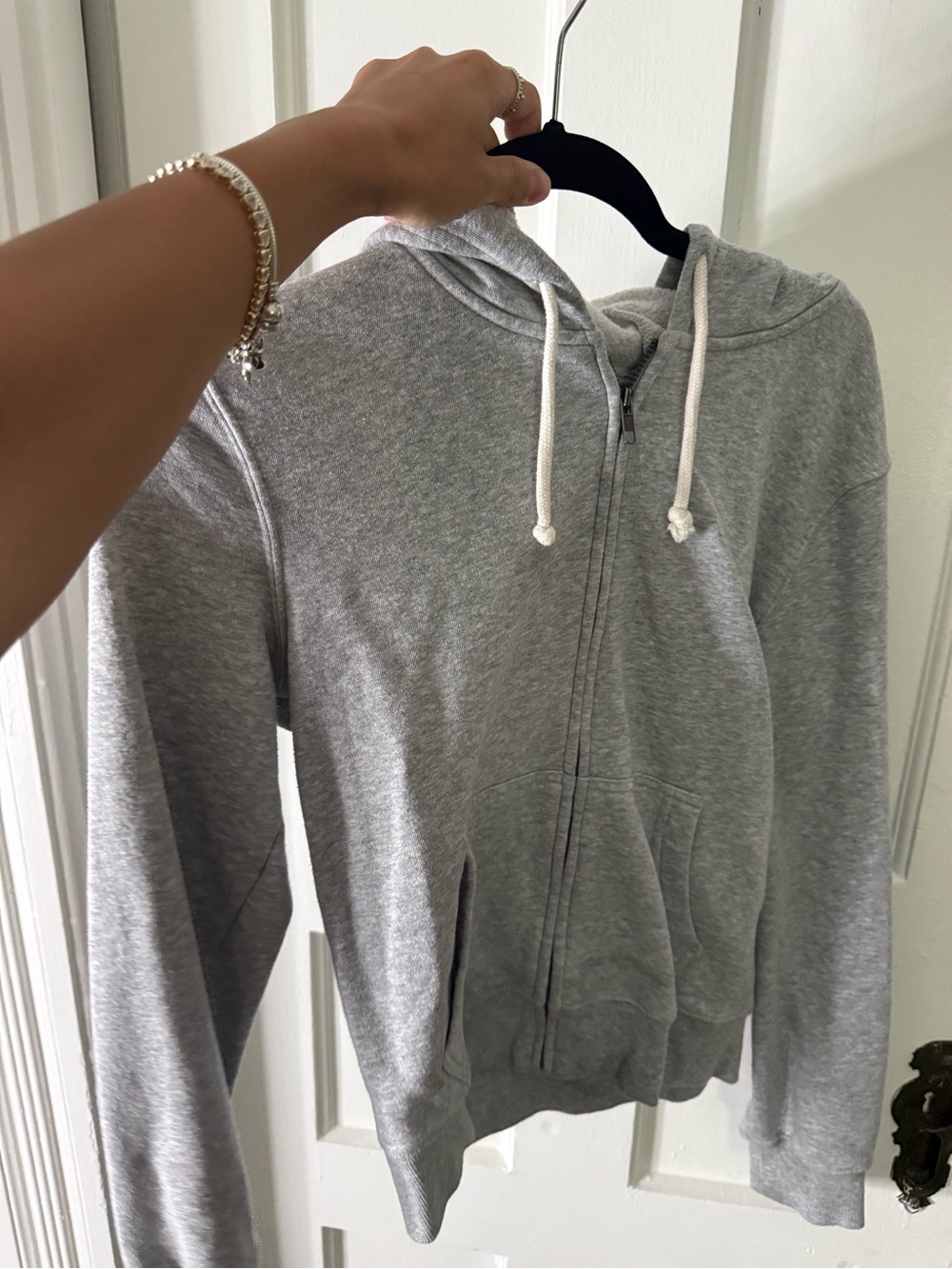 SO Gray Full-Zip Hooded Sweatshirt with White Drawstrings